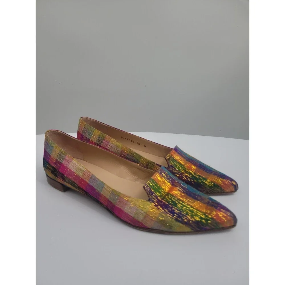 Stuart Weitzman Rialto Tinsel Flats Colorful Plaid  Sz 10